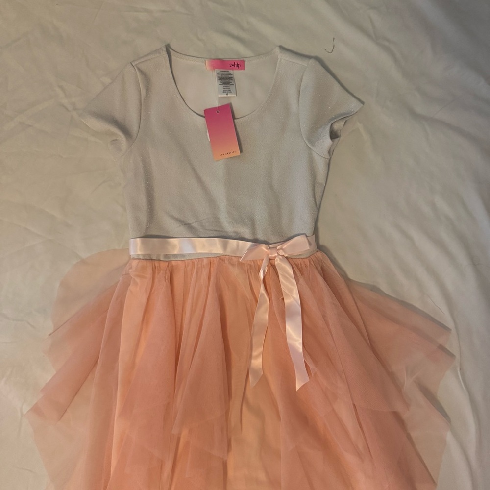 h.i.p. White and Peach Kids Formal Dress